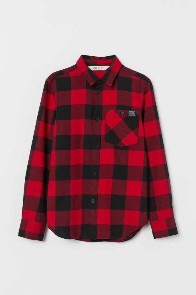 H&M Baumwoll Flannel Hemd Kinder Rot | 0649-JKBGQ