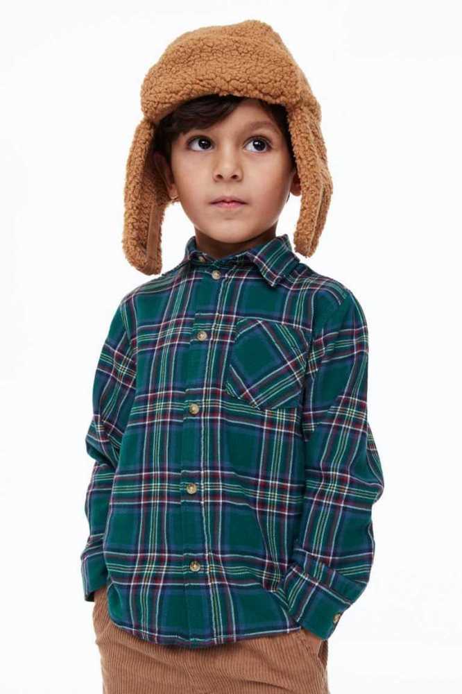 H&M Baumwoll Hemd Kinder Dunkelgrün | 4760-OUYQT