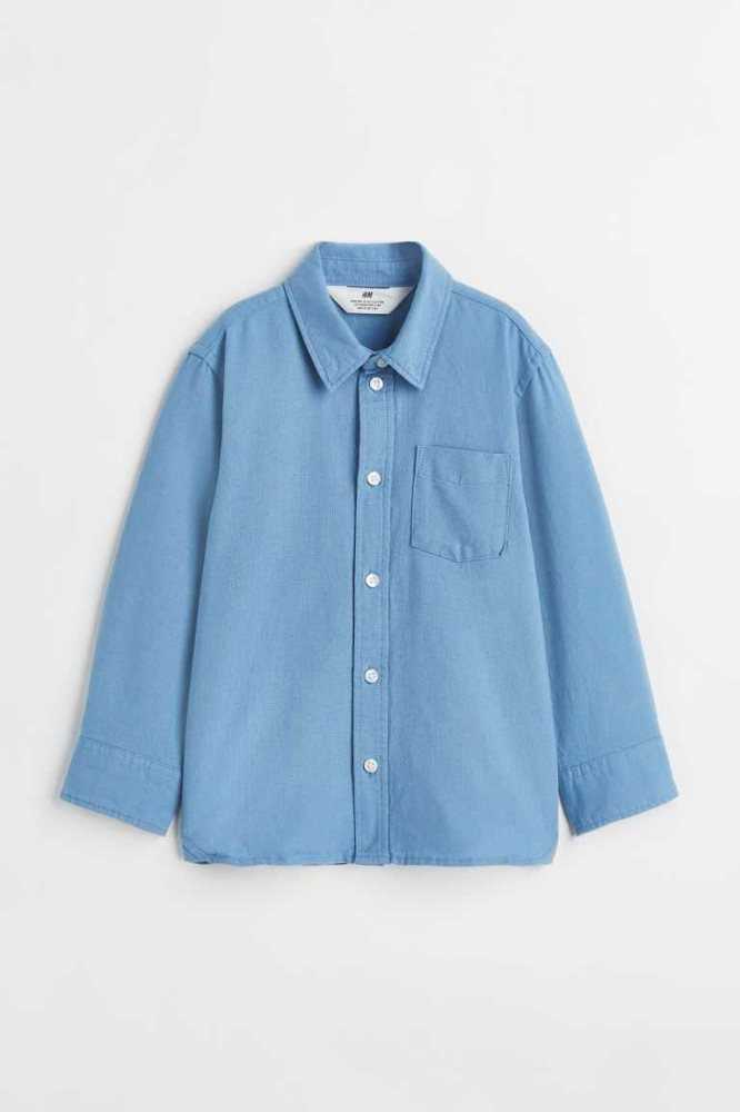 H&M Baumwoll Hemd Kinder Hellblau Weiß | 2458-XZCDH