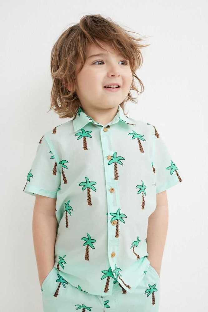 H&M Baumwoll Hemd Kinder Helltürkis | 1579-MYVFS