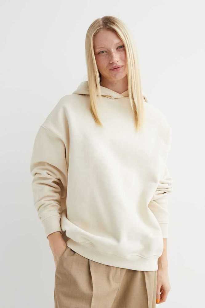 H&M Baumwoll Hoodie Damen Hellbeige | 2654-AUIGO