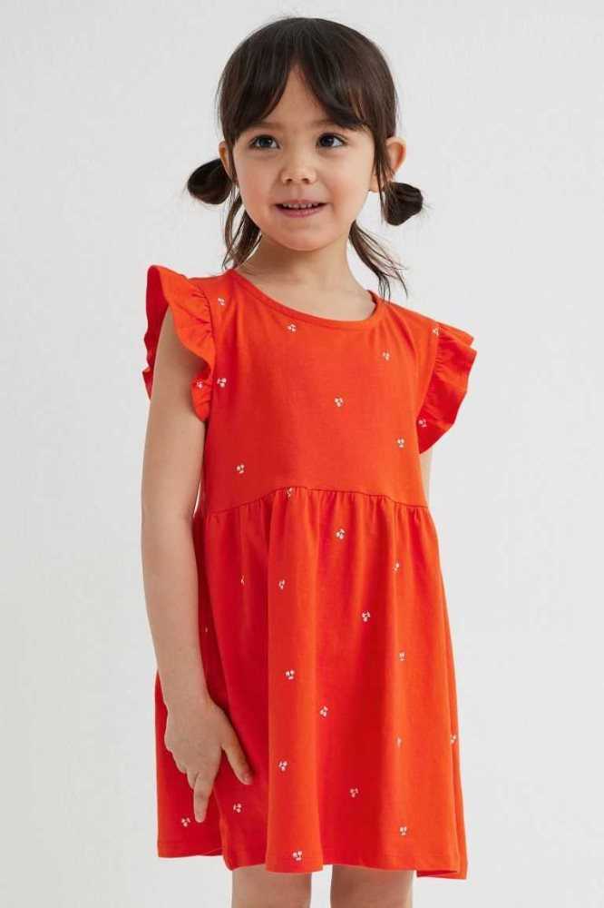 H&M Baumwoll Jersey Kurzes Kleid Kinder Gelb Weiß | 0597-RUEKY