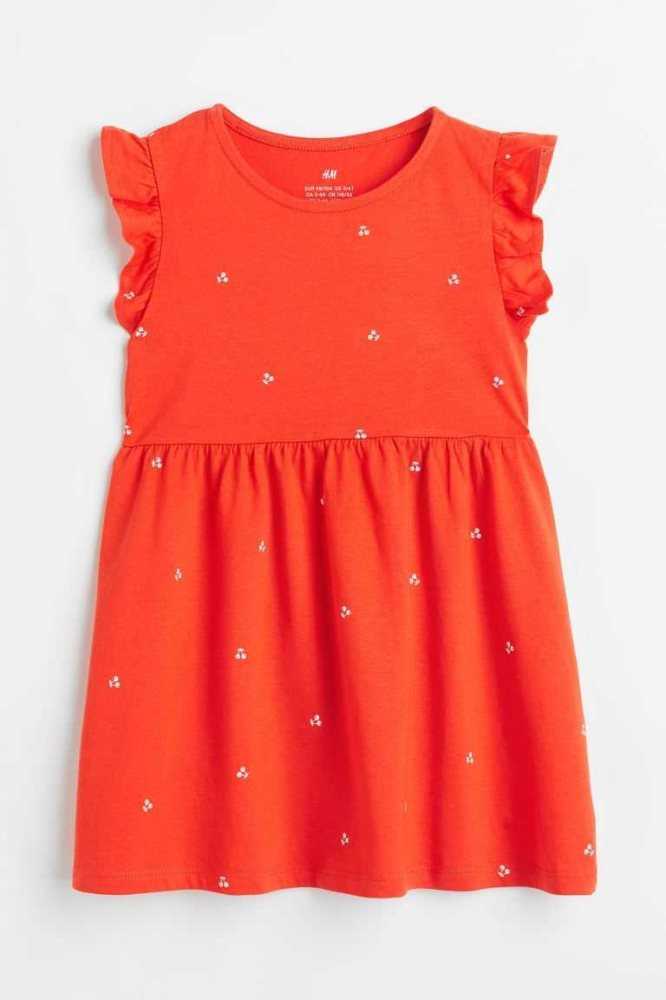 H&M Baumwoll Jersey Kurzes Kleid Kinder Gelb Weiß | 0597-RUEKY