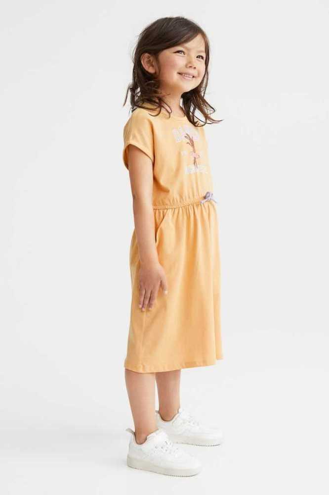 H&M Baumwoll Jersey Kurzes Kleid Kinder Hellrosa | 0781-ZKAOB