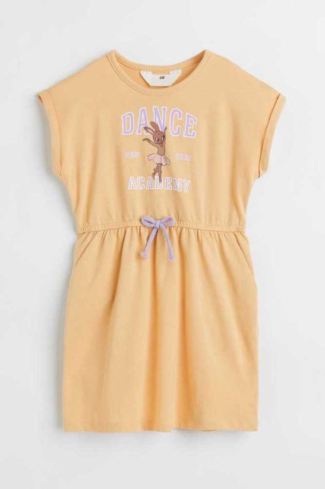 H&M Baumwoll Jersey Kurzes Kleid Kinder Gelb | 5873-BHKMW