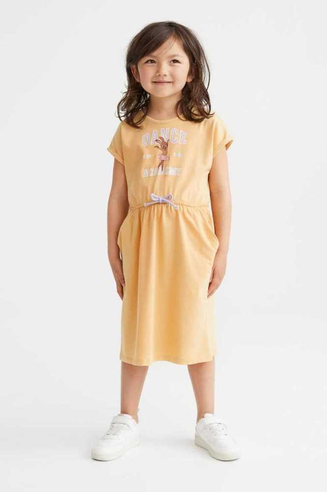 H&M Baumwoll Jersey Kurzes Kleid Kinder Gelb | 5873-BHKMW