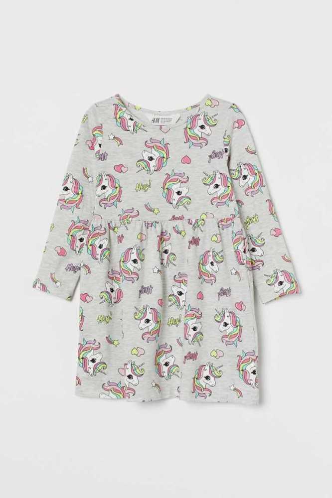 H&M Baumwoll Jersey Kurzes Kleid Kinder Dunkelgrau | 9425-AXQEY