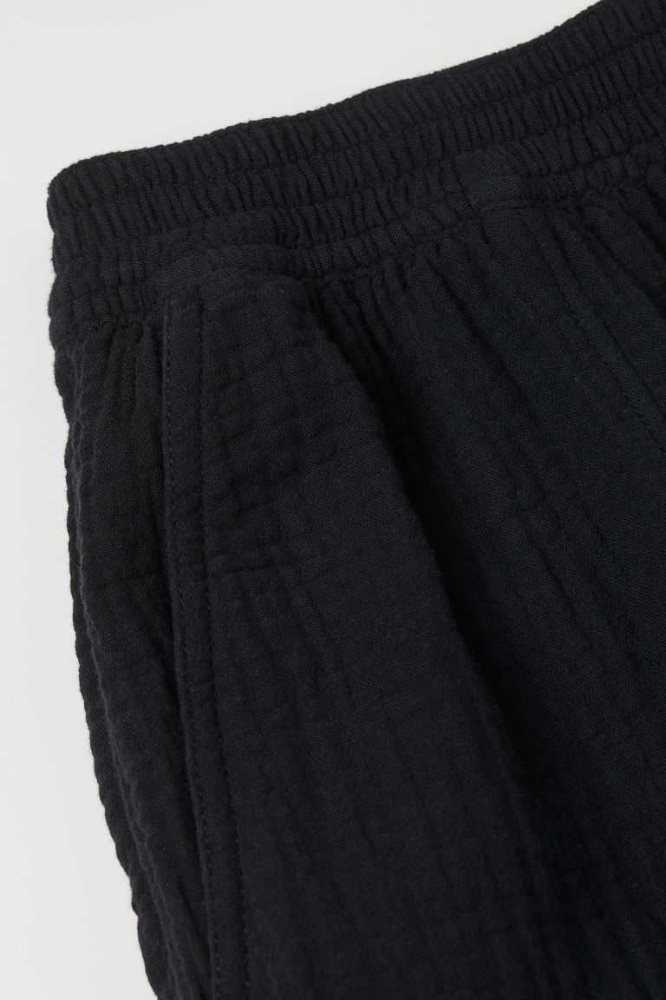 H&M Baumwoll Kurze Hose Damen Schwarz | 3419-EAMCO