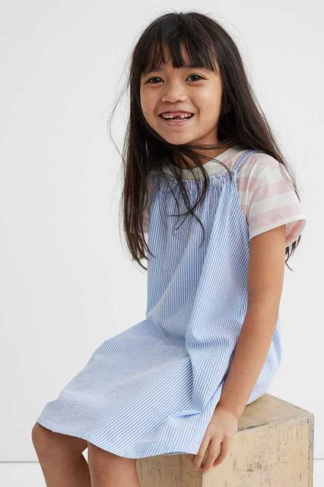 H&M Baumwoll Kurzes Kleid Kinder Blau | 5369-KSUJI