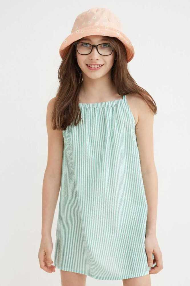 H&M Baumwoll Kurzes Kleid Kinder Grün | 4765-BGWPD