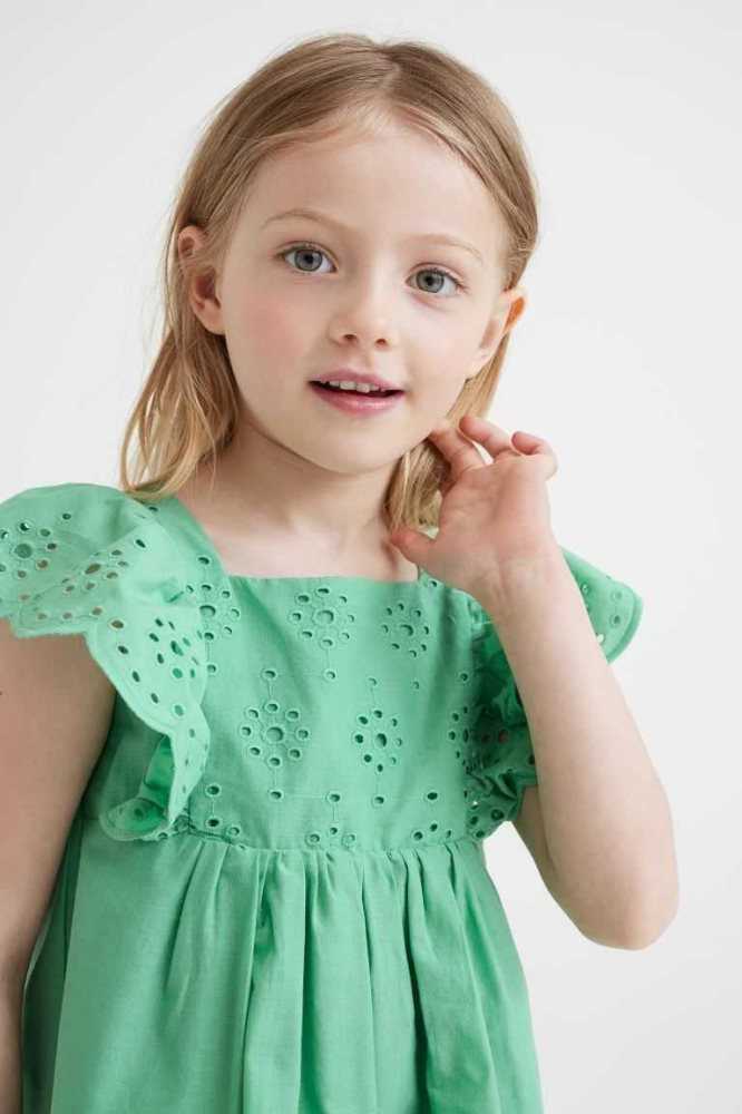 H&M Baumwoll Kurzes Kleid Kinder Grün | 5617-UKHPQ