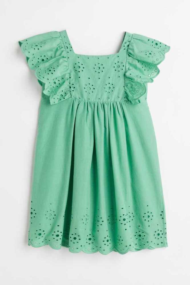 H&M Baumwoll Kurzes Kleid Kinder Grün | 5617-UKHPQ