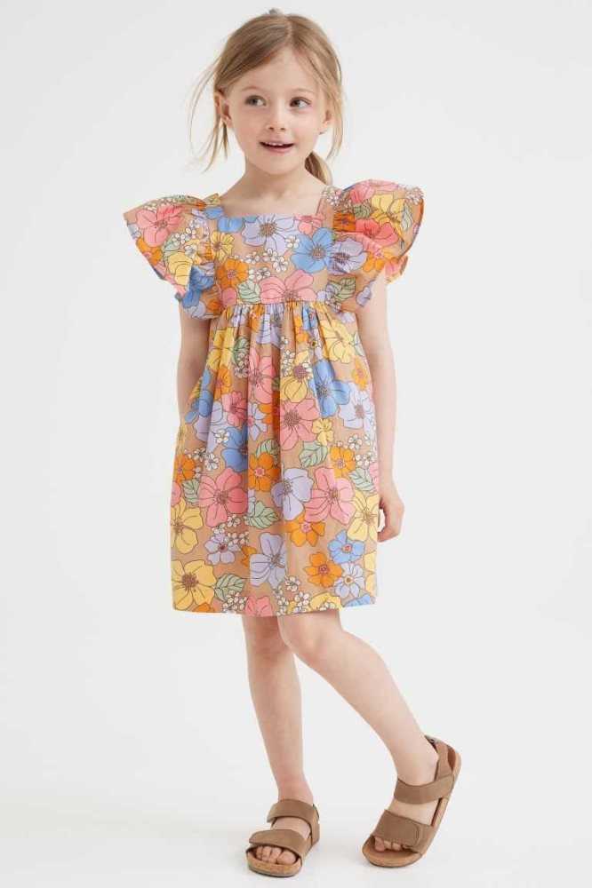 H&M Baumwoll Kurzes Kleid Kinder Grün | 5617-UKHPQ