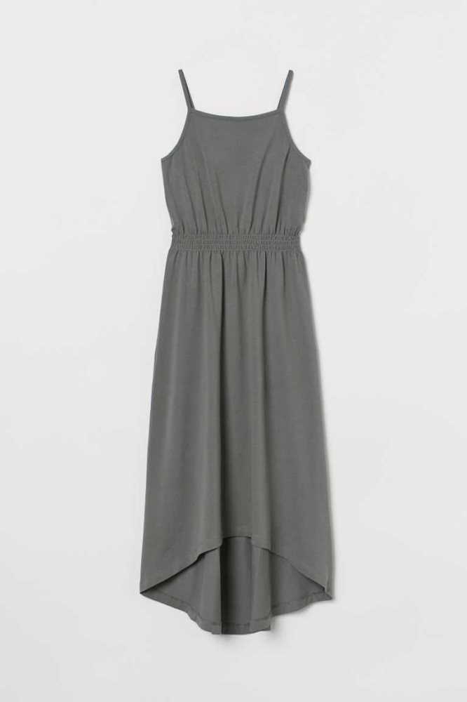 H&M Baumwoll Maxi Kurzes Kleid Kinder Hellkhaki Grün | 7813-MDXRZ