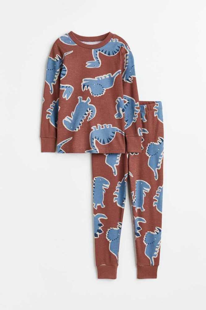 H&M Baumwoll Pajamas Jersey Kinder Braun | 4281-UAFKX