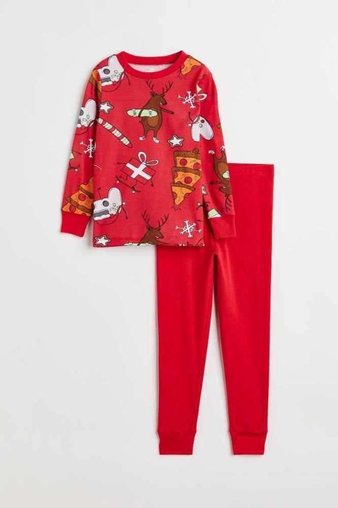 H&M Baumwoll Pajamas Jersey Kinder Rot | 2498-HDNGB