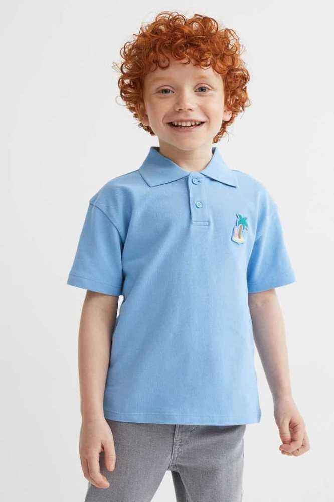 H&M Baumwoll Pique Polo Hemd Kinder Hellblau | 6954-KNSXG