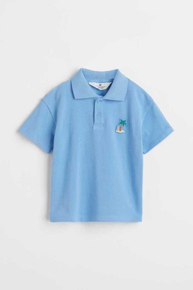 H&M Baumwoll Pique Polo Hemd Kinder Hellblau | 6954-KNSXG