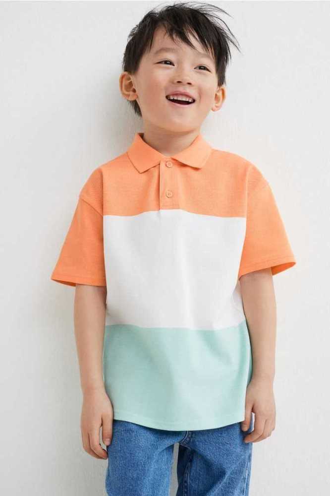 H&M Baumwoll Pique Polo Hemd Kinder Hellblau | 6954-KNSXG