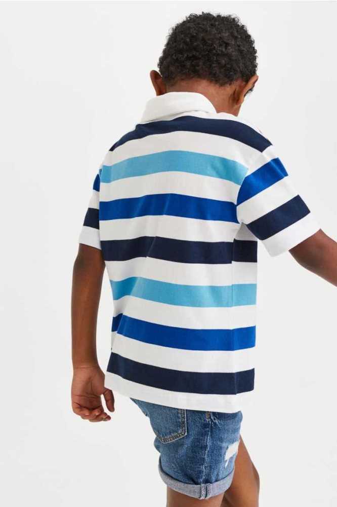 H&M Baumwoll Polo Hemd Kinder Weiß Blau | 2589-RJOYV