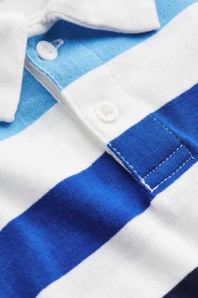 H&M Baumwoll Polo Hemd Kinder Weiß Blau | 2589-RJOYV