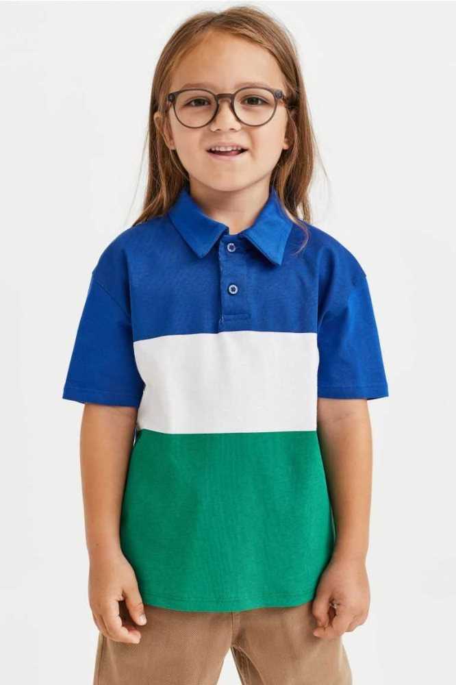 H&M Baumwoll Polo Hemd Kinder Weiß Blau | 2589-RJOYV