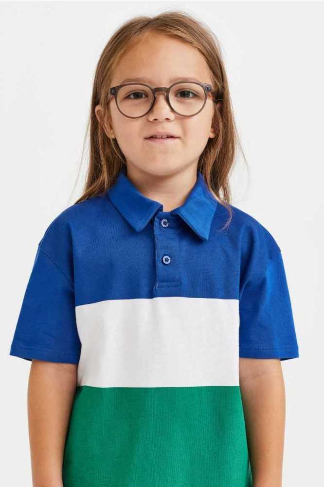 H&M Baumwoll Polo Hemd Kinder Weiß Blau | 2589-RJOYV