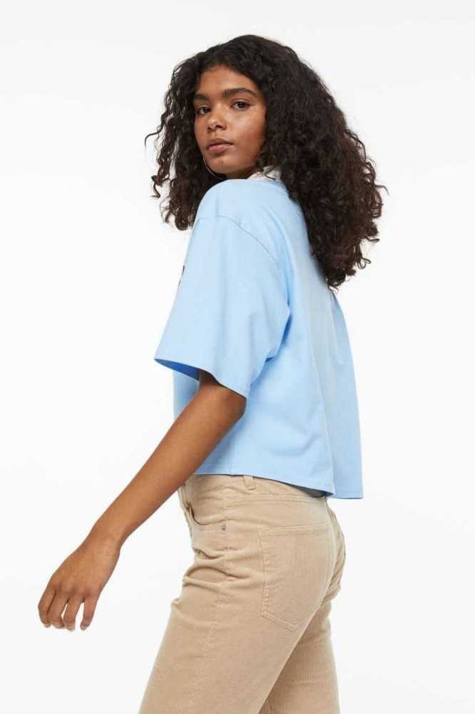 H&M Baumwoll Polo Shirt Oberteile Damen Hellblau | 3451-KMQRB