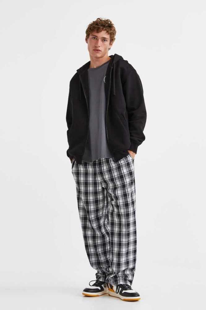 H&M Baumwoll Poplin Pajama Pants Loungewear Herren Schwarz Weiß | 9561-RKFDV