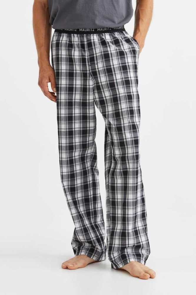 H&M Baumwoll Poplin Pajama Pants Loungewear Herren Schwarz Weiß | 9561-RKFDV