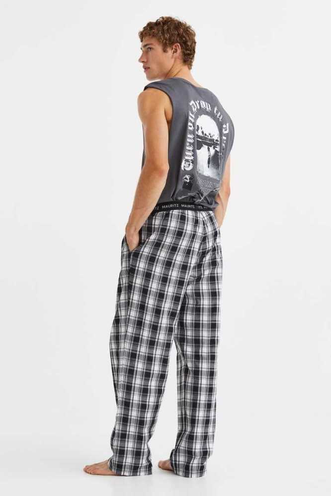 H&M Baumwoll Poplin Pajama Pants Loungewear Herren Schwarz Weiß | 9561-RKFDV