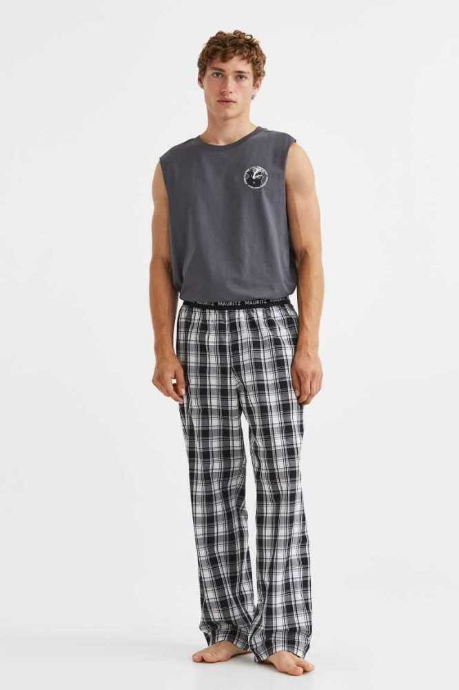 H&M Baumwoll Poplin Pajama Pants Loungewear Herren Schwarz Weiß | 9561-RKFDV