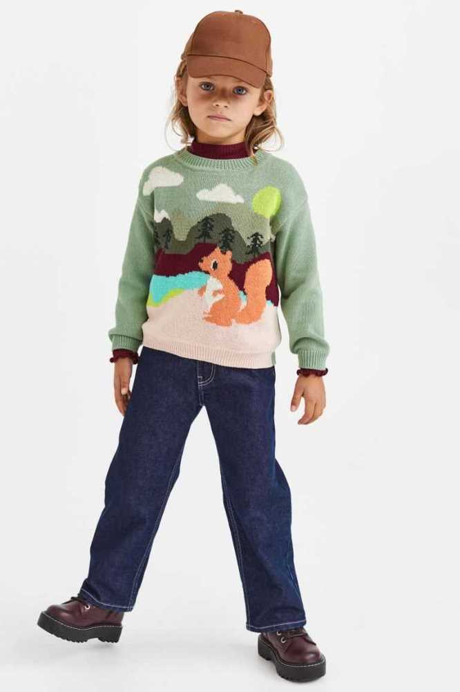 H&M Baumwoll Pullover Kinder Grün | 1489-HYUFJ