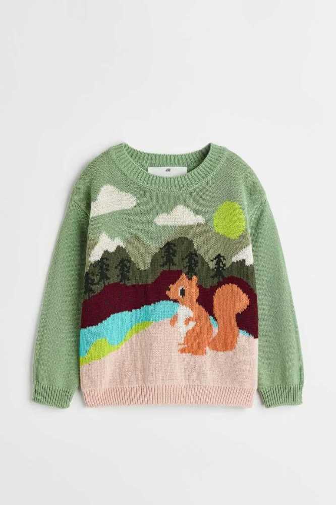 H&M Baumwoll Pullover Kinder Grün | 1489-HYUFJ