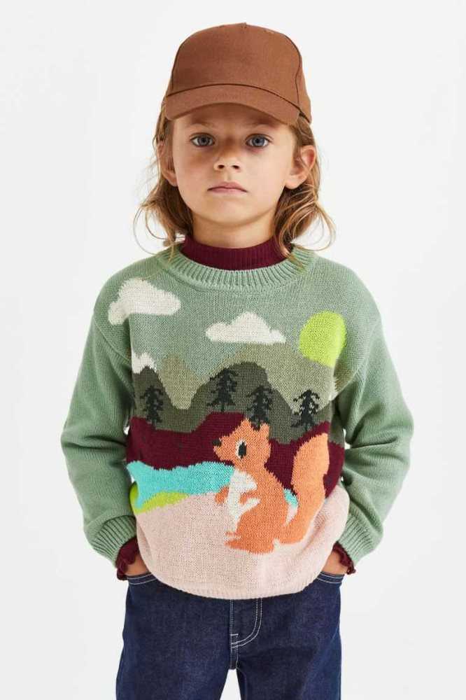 H&M Baumwoll Pullover Kinder Grün | 1489-HYUFJ