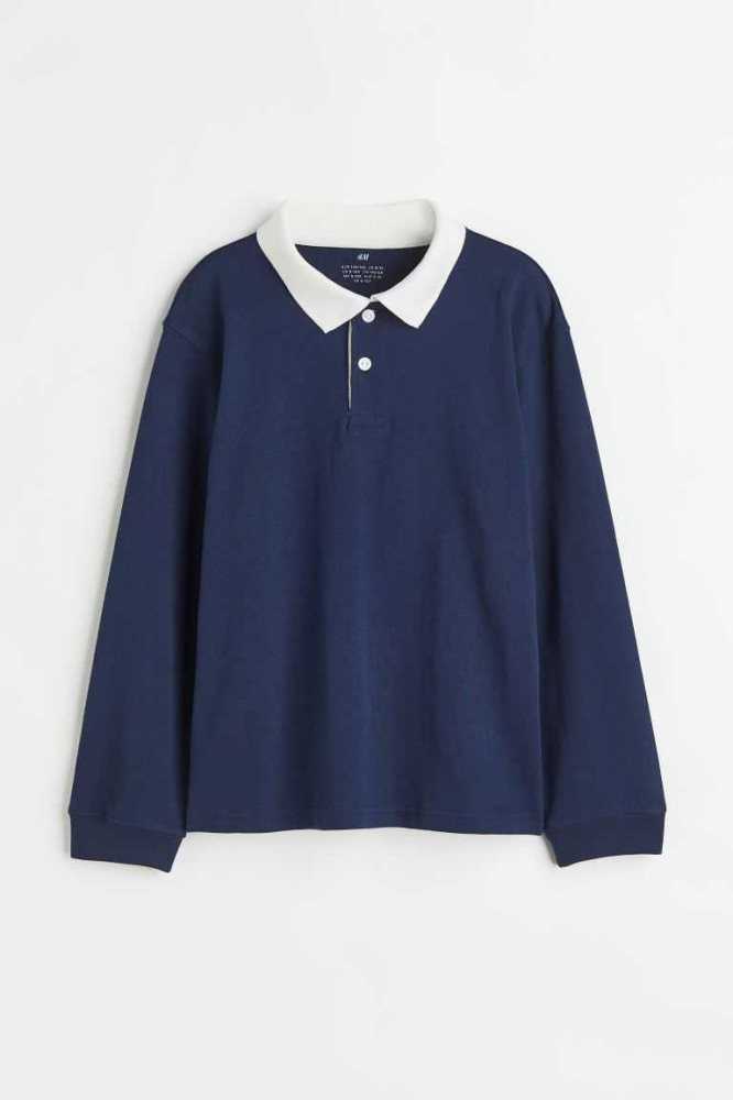 H&M Baumwoll Rugby Hemd Kinder Navy Blau | 1754-GTLSV