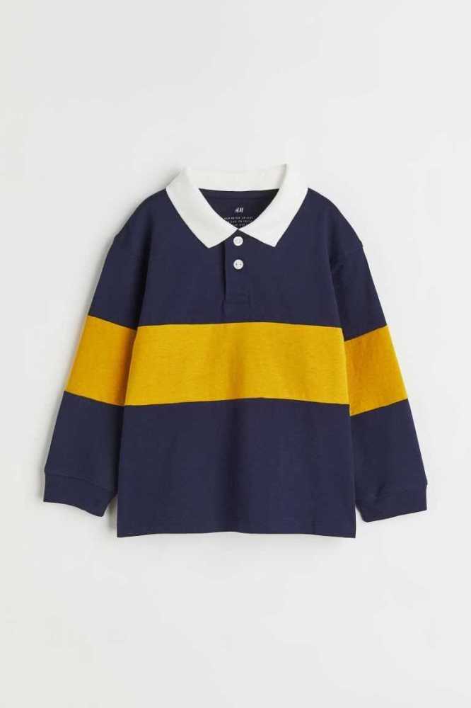 H&M Baumwoll Rugby Hemd Kinder Tiefesblau | 1985-AUHLK