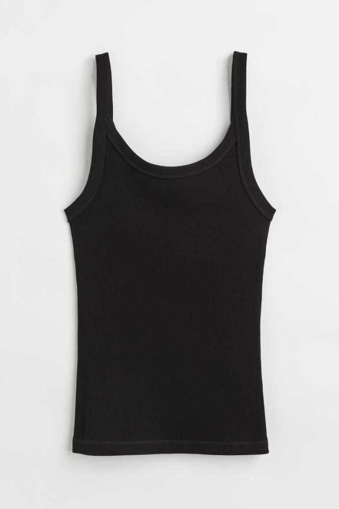 H&M Baumwoll Tank Oberteile Damen Grau Braun | 9068-ADETY