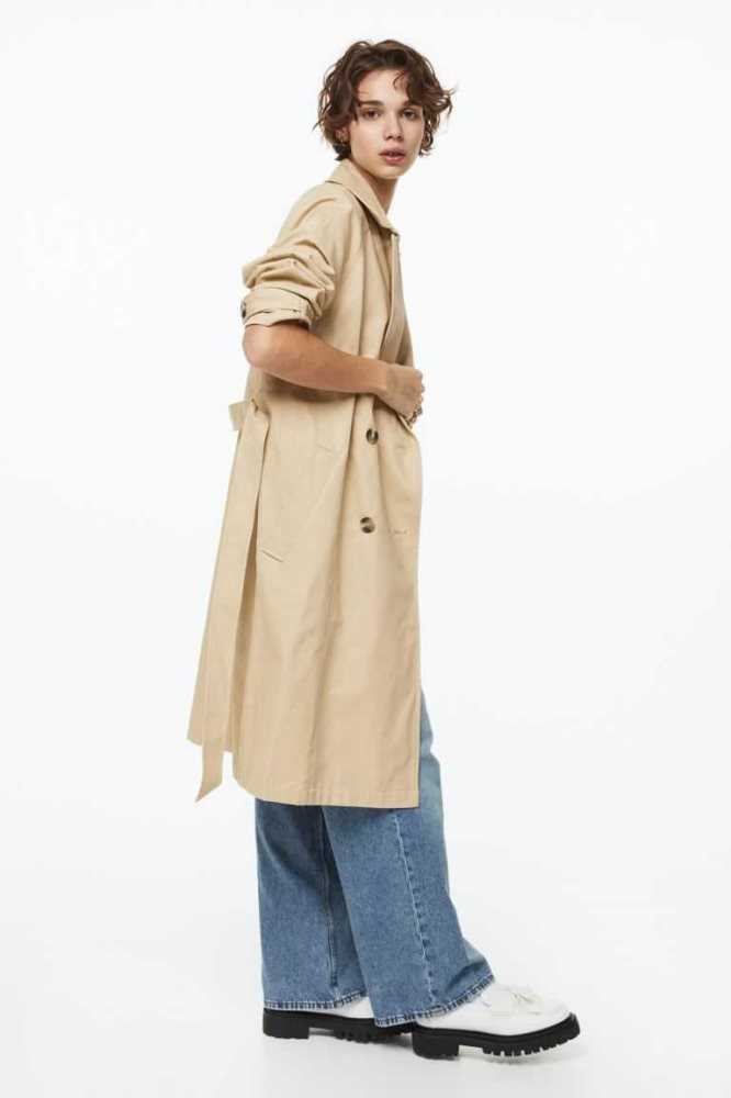 H&M Baumwoll Twill Trench Jacke Damen Beige | 0254-UZIWL