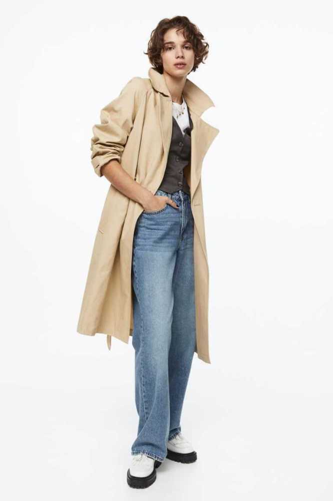 H&M Baumwoll Twill Trench Jacke Damen Beige | 0254-UZIWL