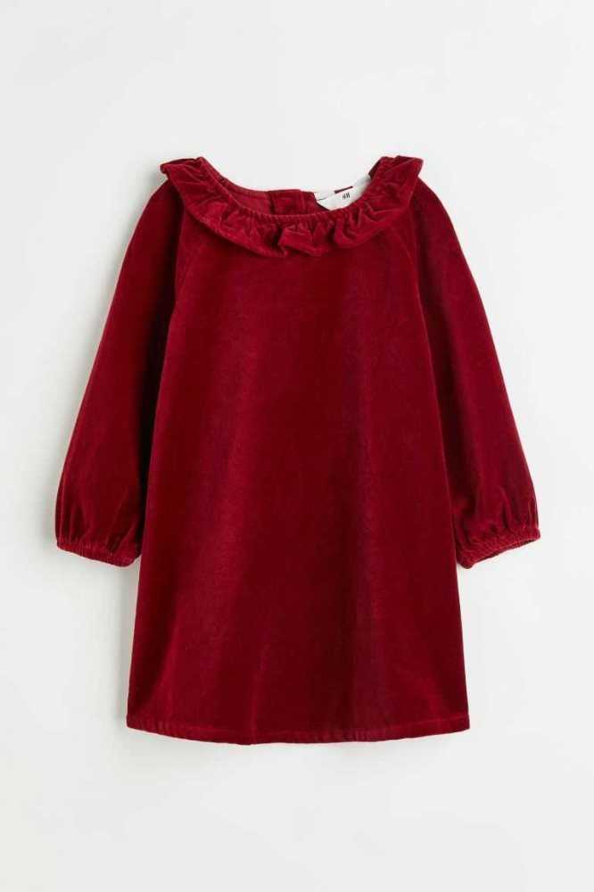 H&M Baumwoll Velvet Kurzes Kleid Kinder Mehrfarbig | 0765-JDTNP