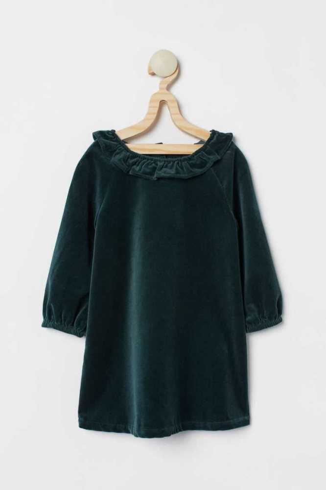 H&M Baumwoll Velvet Kurzes Kleid Kinder Dunkelrot | 3517-LMDVT