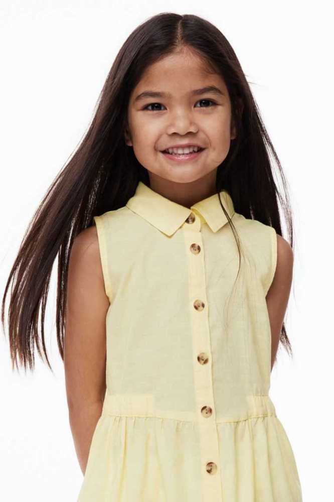 H&M Baumwoll shirt Kurzes Kleid Kinder Hellgelb | 0759-XPHYU