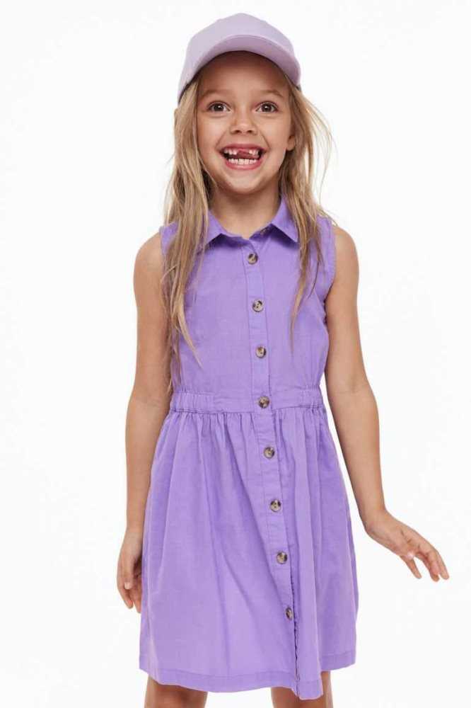 H&M Baumwoll shirt Kurzes Kleid Kinder Hellgelb | 0759-XPHYU