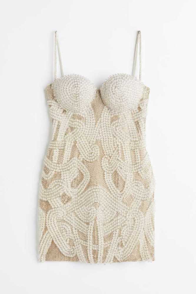 H&M Beaded Mesh Mini Kleider Damen Weiß | 2158-RVZCB