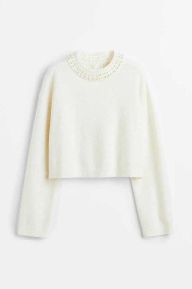 H&M Beaded Pullover Damen Weiß | 2567-JROQY