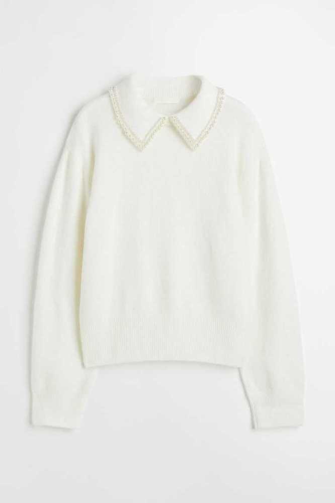 H&M Beaded-collar Pullover Damen Hellgrau | 1806-ORYGE