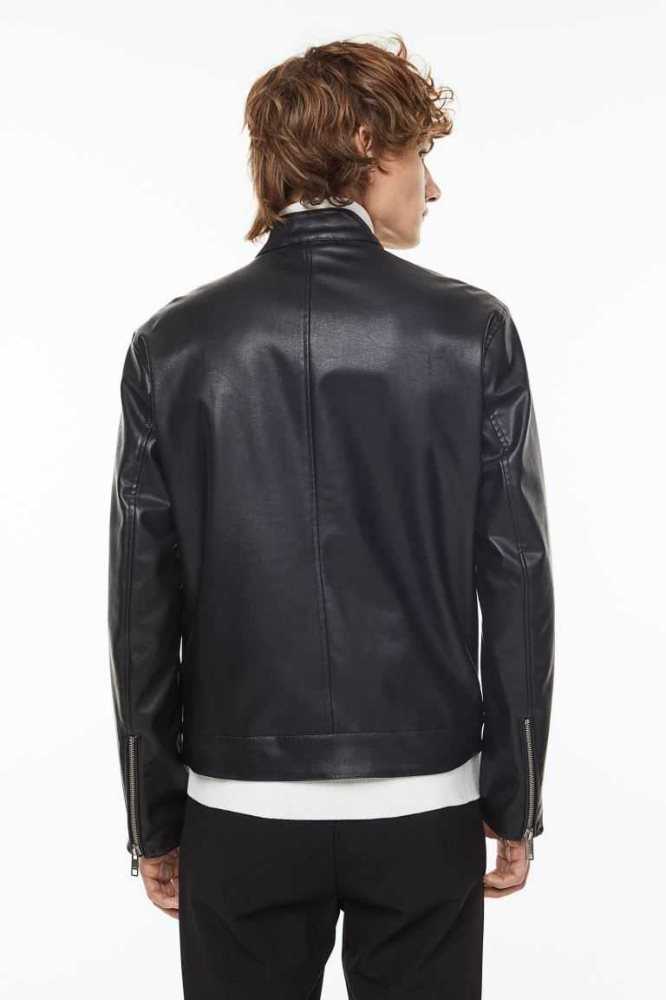 H&M Biker Jacke Herren Schwarz | 8127-PGAXO