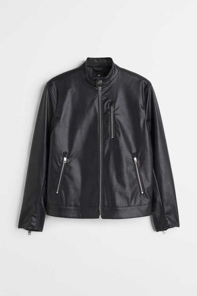 H&M Biker Jacke Herren Schwarz | 8127-PGAXO