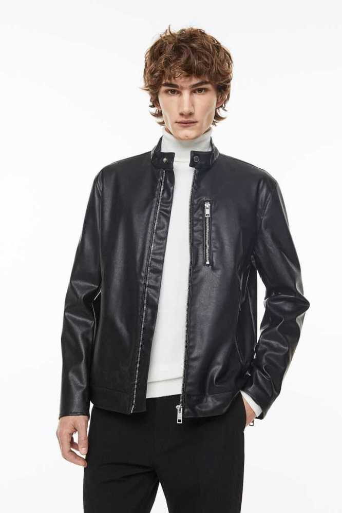 H&M Biker Jacke Herren Schwarz | 8127-PGAXO